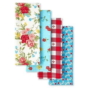 Pioneer Woman Sweet Rose Kitchen Towels Country Farmhouse Cotton 4pc Gift NEW